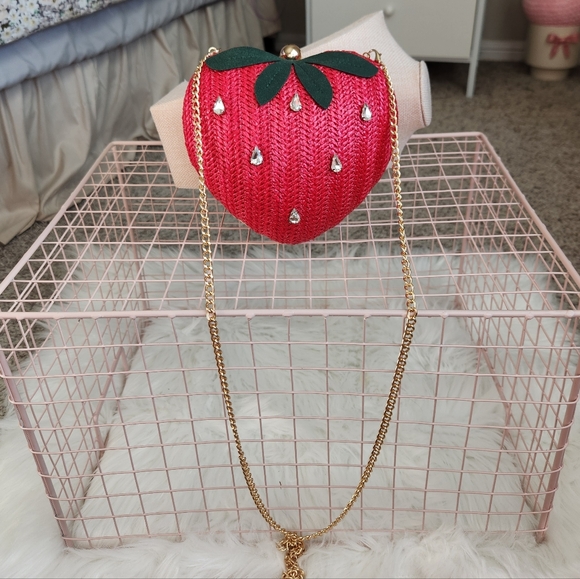 Strawberry Shaped Red Bag with Gem Accents - Picture 6 of 6